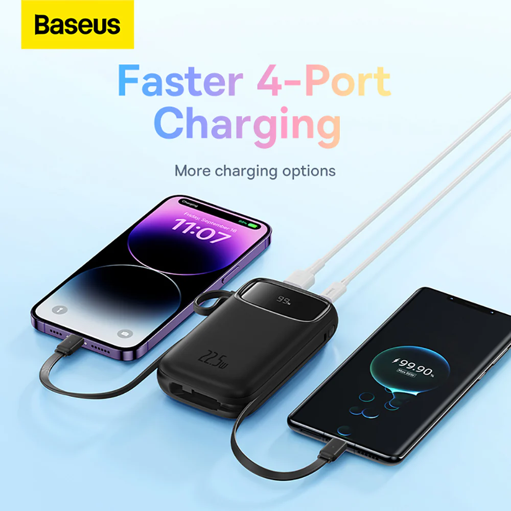 Baseus Qpow2 Dual-Cable Digital Display Fast Charge Power Bank 10000mAh 22.5W - Starry Black - Image 4