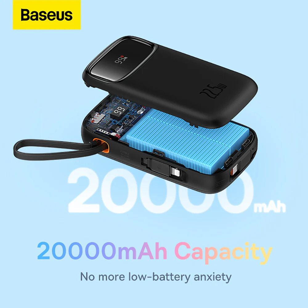 Baseus Qpow2 Dual-Cable Digital Display Fast Charge Power Bank 10000mAh 22.5W - Starry Black - Image 5