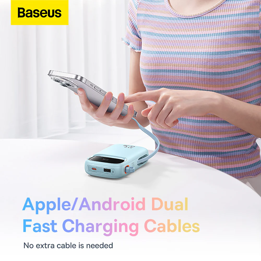 Baseus Qpow2 Dual-Cable Digital Display Fast Charge Power Bank 10000mAh 22.5W - Starry Sea Blue - Image 2