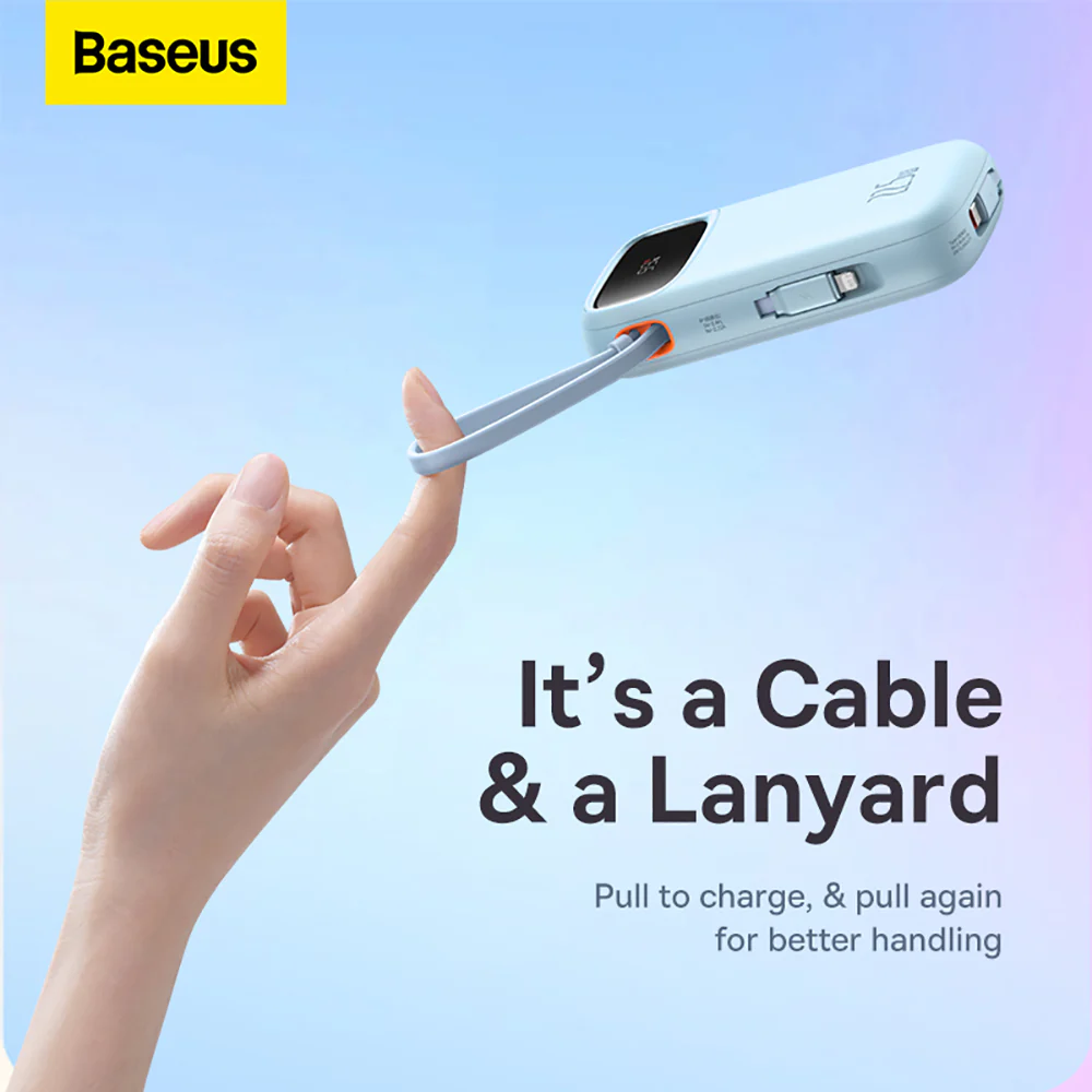 Baseus Qpow2 Dual-Cable Digital Display Fast Charge Power Bank 10000mAh 22.5W - Starry Sea Blue - Image 3