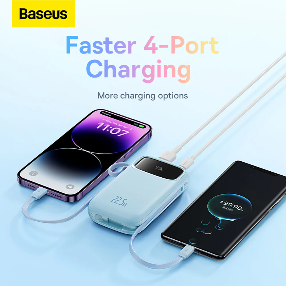 Baseus Qpow2 Dual-Cable Digital Display Fast Charge Power Bank 10000mAh 22.5W - Starry Sea Blue - Image 4