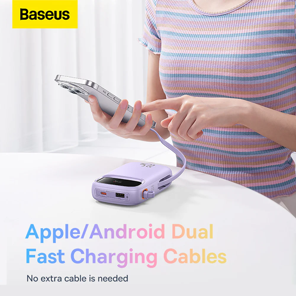Baseus Qpow2 Dual-Cable Digital Display Fast Charge Power Bank 20000mAh 22.5W - Nebula Purple - Image 2