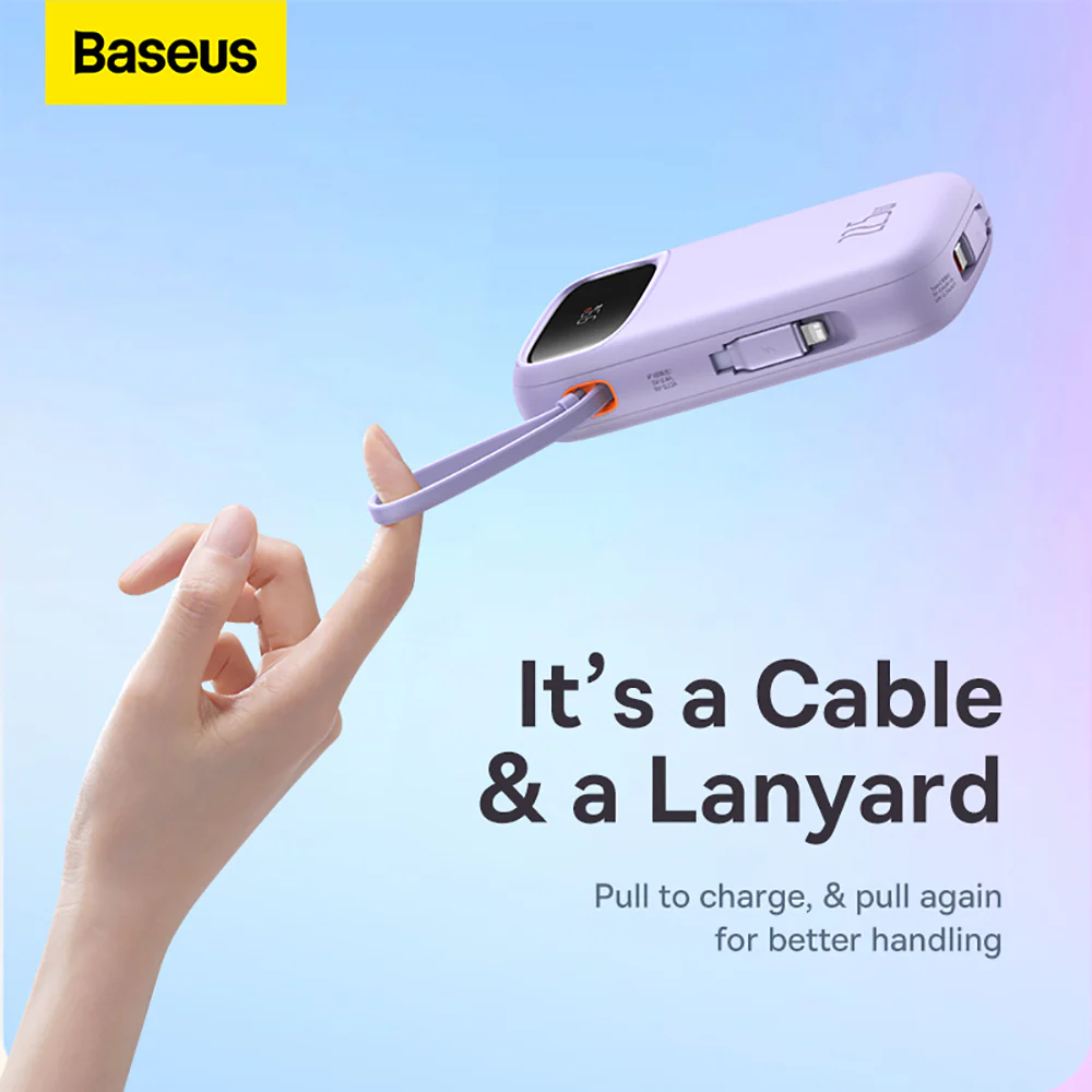 Baseus Qpow2 Dual-Cable Digital Display Fast Charge Power Bank 20000mAh 22.5W - Nebula Purple - Image 3