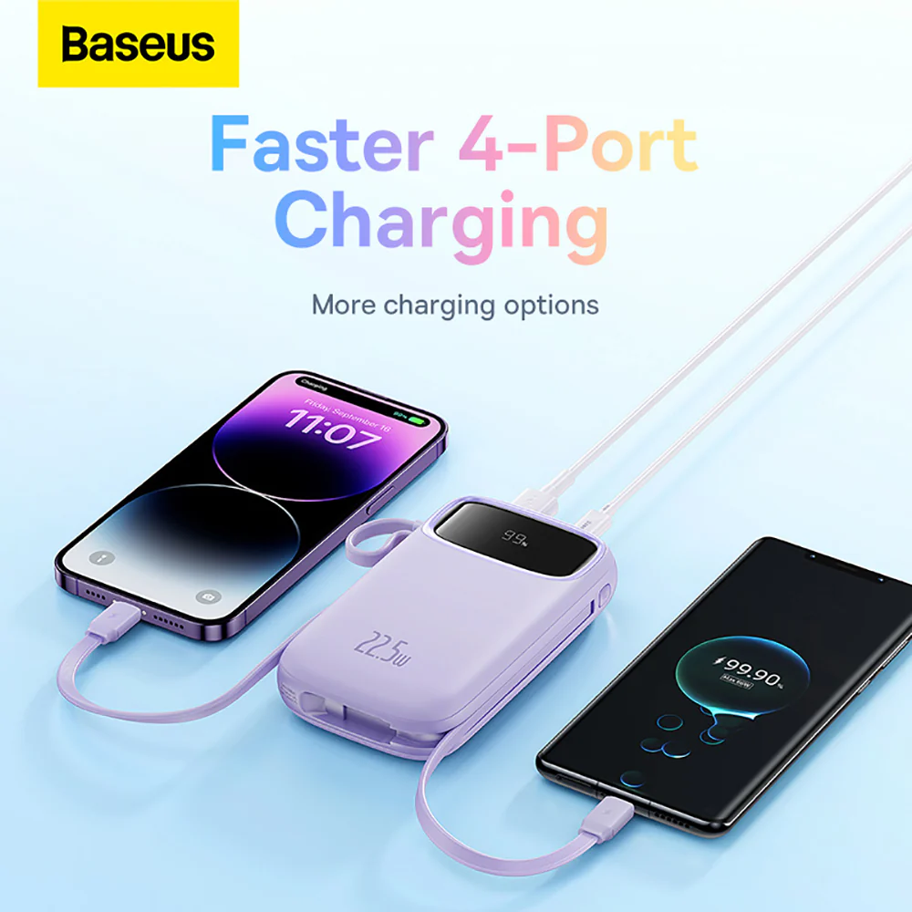 Baseus Qpow2 Dual-Cable Digital Display Fast Charge Power Bank 20000mAh 22.5W - Nebula Purple - Image 4