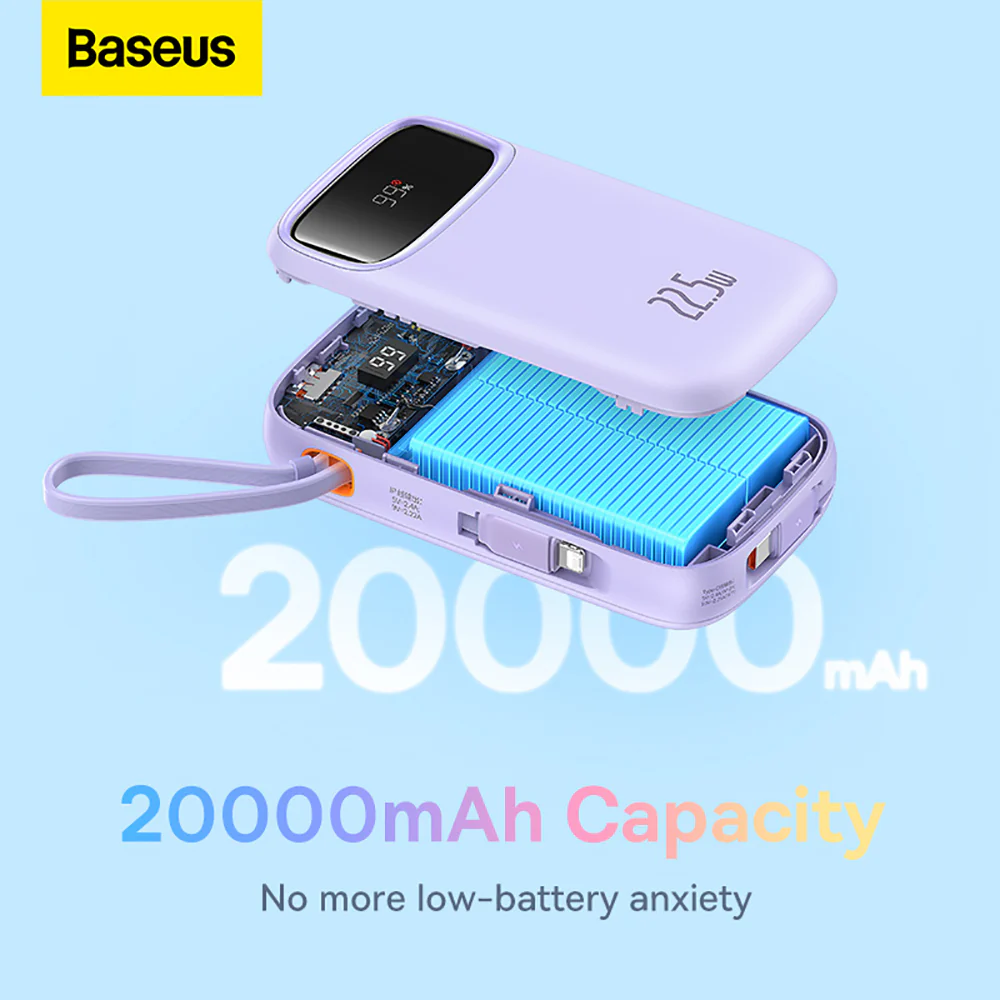 Baseus Qpow2 Dual-Cable Digital Display Fast Charge Power Bank 20000mAh 22.5W - Nebula Purple - Image 5