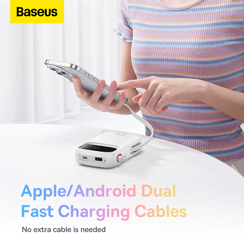 Baseus Qpow2 Dual-Cable Digital Display Fast Charge Power Bank 20000mAh 22.5W - Starlight White - Image 2