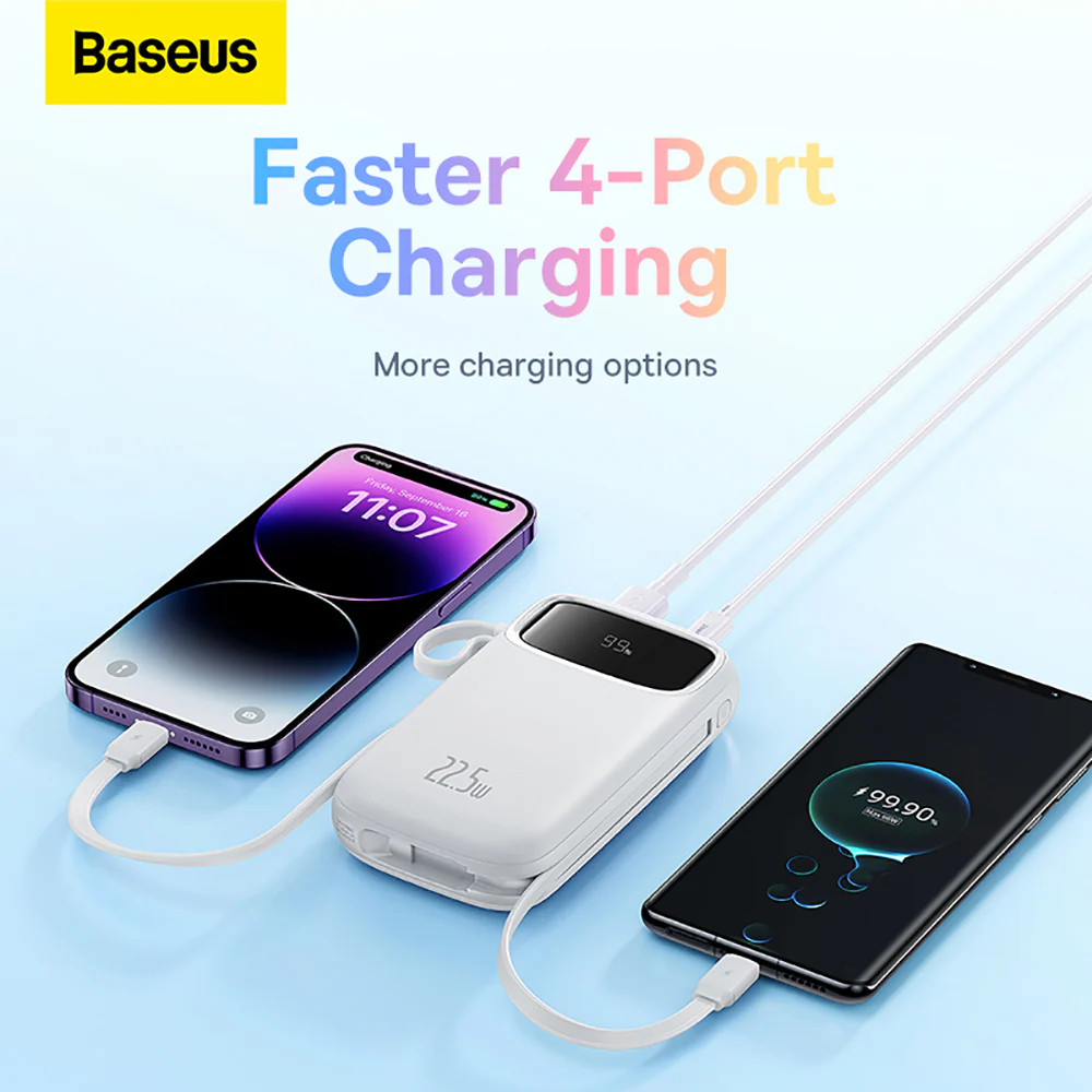 Baseus Qpow2 Dual-Cable Digital Display Fast Charge Power Bank 20000mAh 22.5W - Starlight White - Image 3