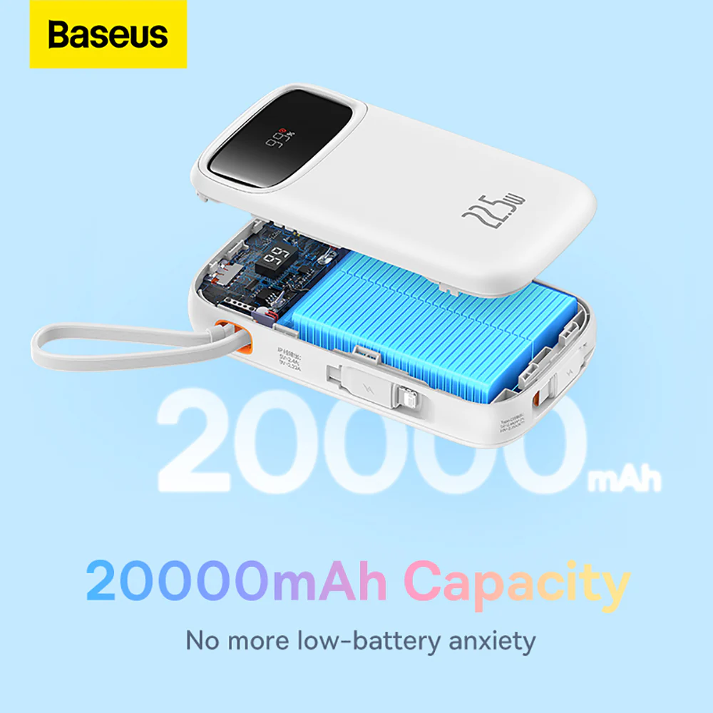 Baseus Qpow2 Dual-Cable Digital Display Fast Charge Power Bank 20000mAh 22.5W - Starlight White - Image 4