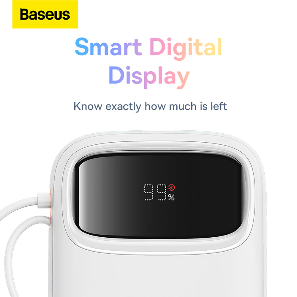 Baseus Qpow2 Dual-Cable Digital Display Fast Charge Power Bank 20000mAh 22.5W - Starlight White - Image 5