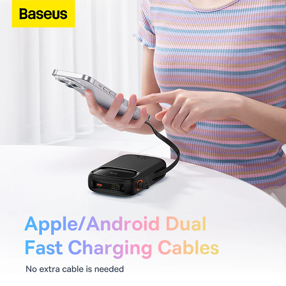 Baseus Qpow2 Dual-Cable Digital Display Fast Charge Power Bank 20000mAh 22.5W - Starry Black - Image 4