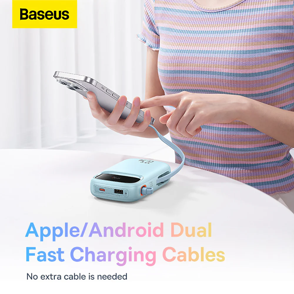 Baseus Qpow2 Dual-Cable Digital Display Fast Charge Power Bank 20000mAh 22.5W - Starry Blue - Image 2