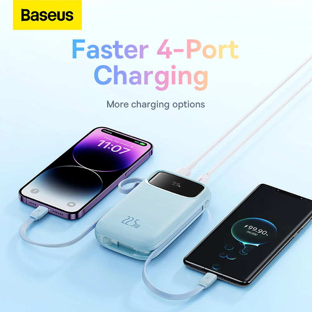 Baseus Qpow2 Dual-Cable Digital Display Fast Charge Power Bank 20000mAh 22.5W - Starry Blue - Image 4