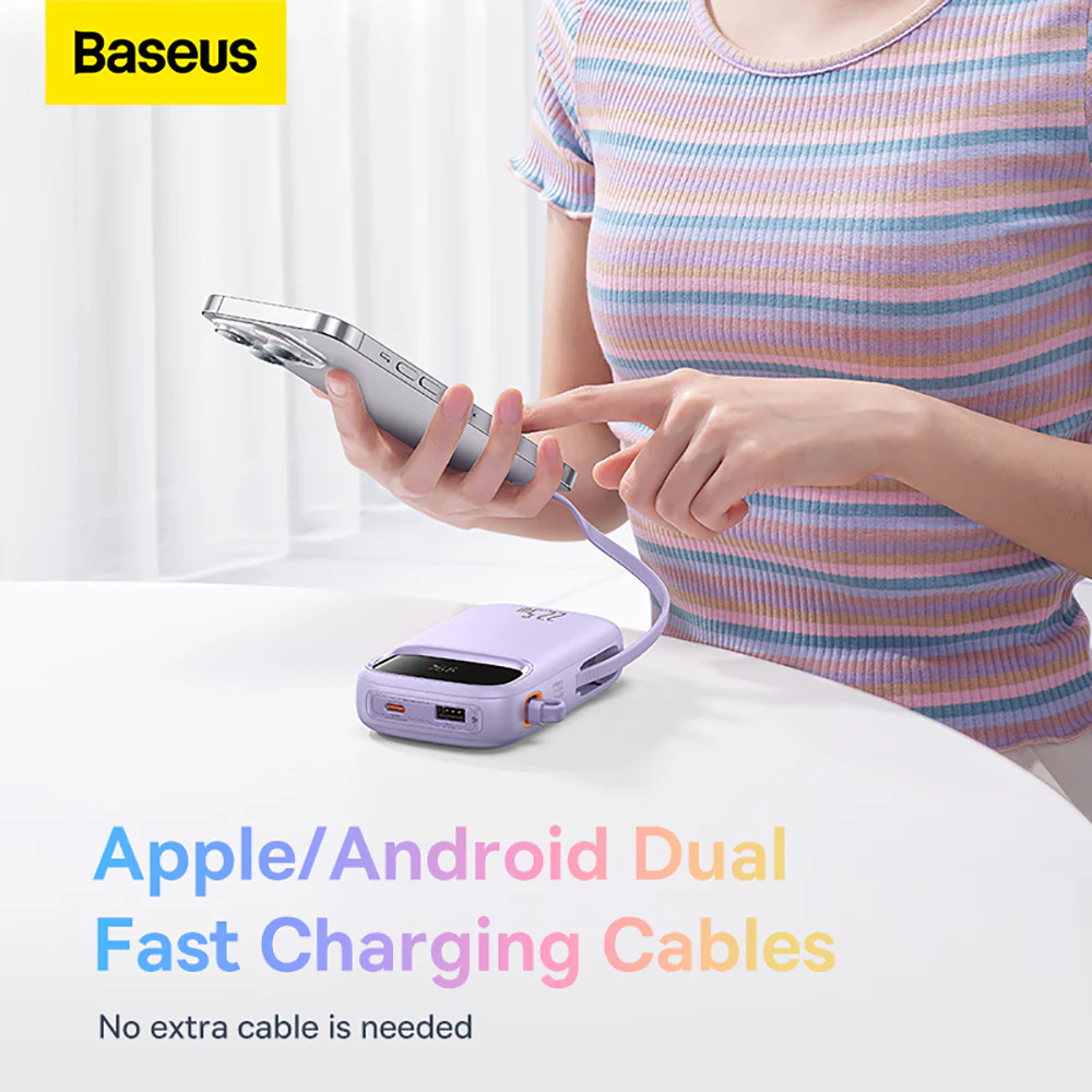 Baseus Qpow2 Dual-Cable Fast Charging Power Bank 10000mAh 22.5W - Nebula Purple - Image 2