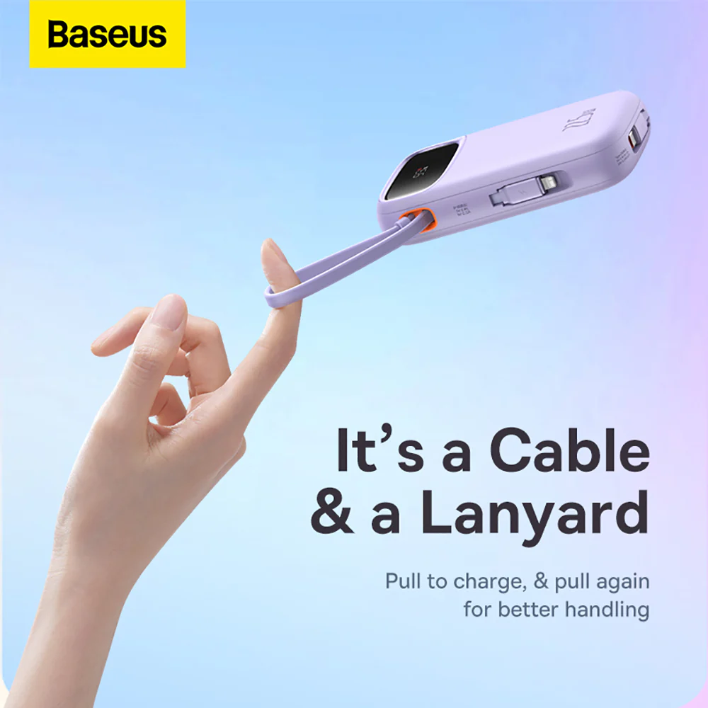 Baseus Qpow2 Dual-Cable Fast Charging Power Bank 10000mAh 22.5W - Nebula Purple - Image 3