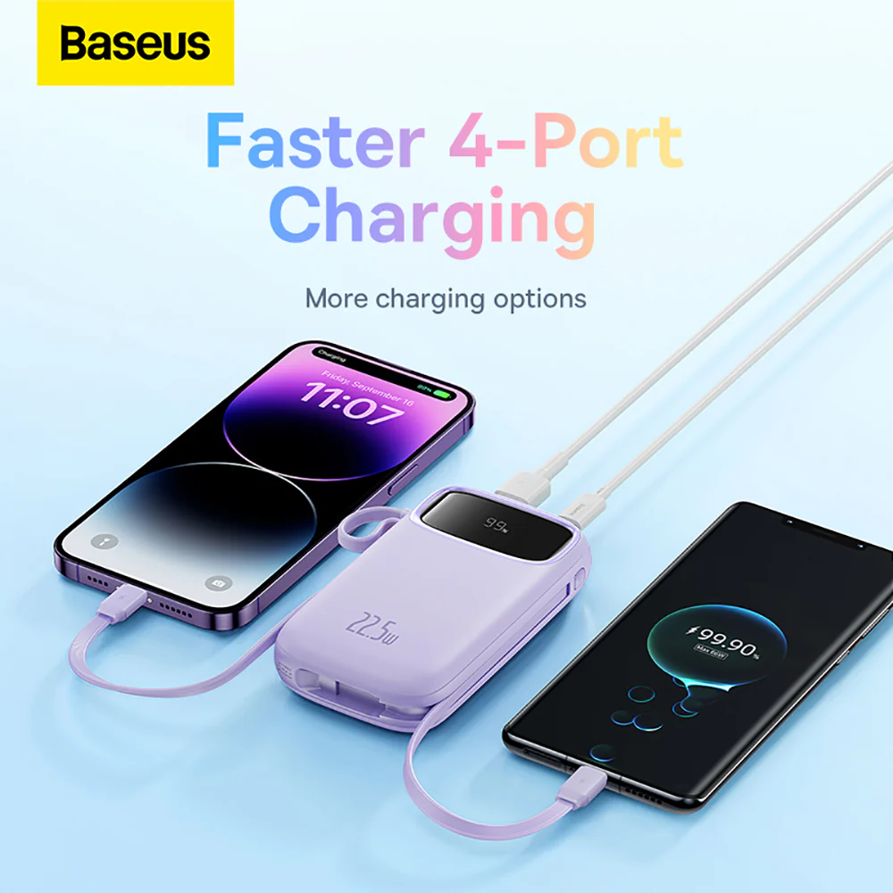 Baseus Qpow2 Dual-Cable Fast Charging Power Bank 10000mAh 22.5W - Nebula Purple - Image 4