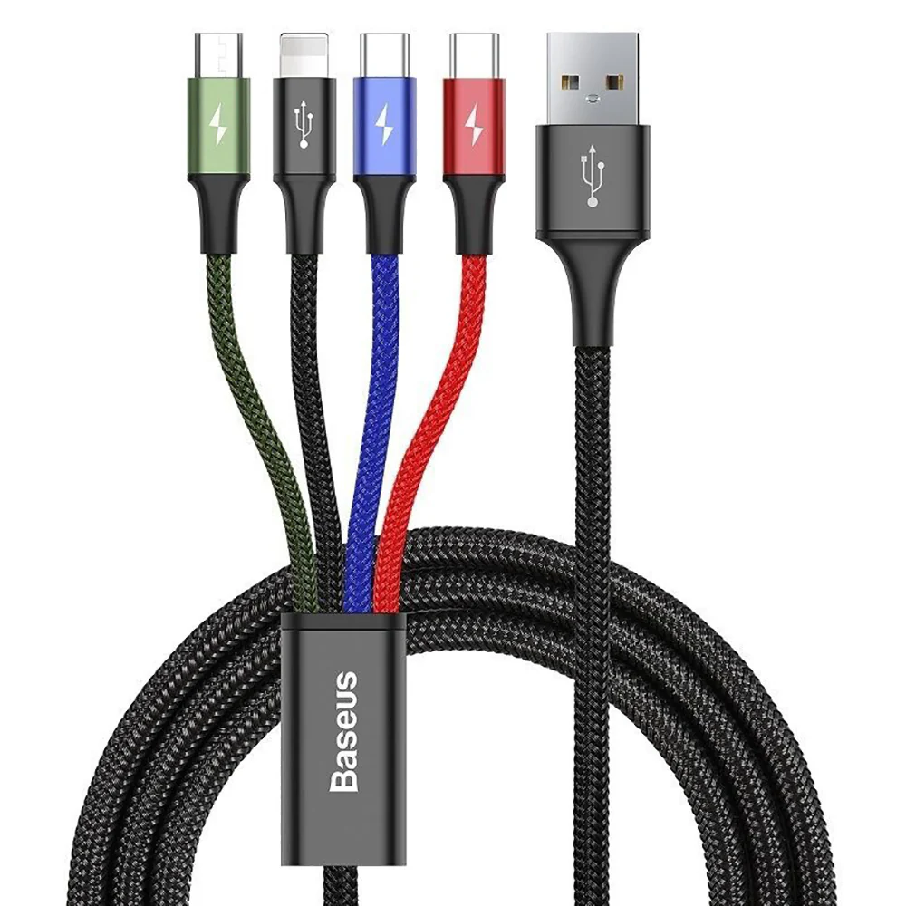 Baseus Rapid Series 4-in-1 Charging Cable - Lightning, Dual Type-C, Micro USB, 3.5A, 1.2M, Black