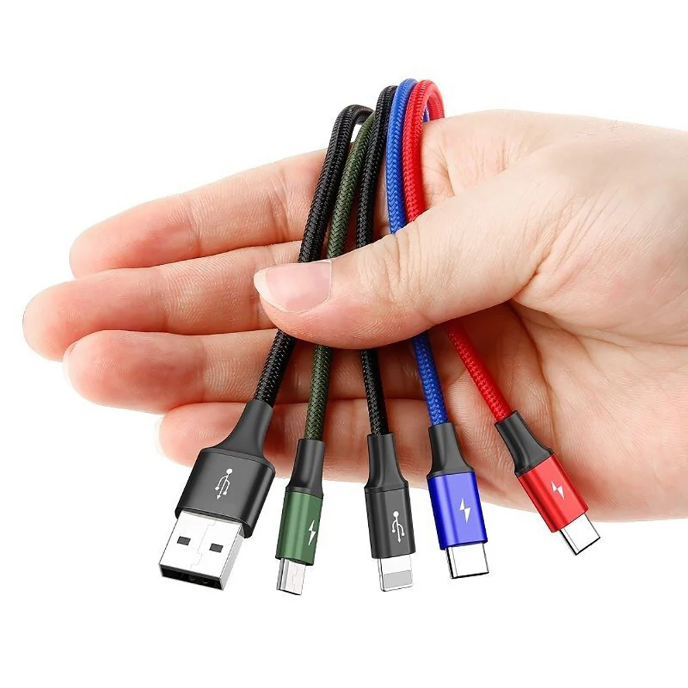 Baseus Rapid Series 4-in-1 Charging Cable - Lightning, Dual Type-C, Micro USB, 3.5A, 1.2M, Black - Image 2