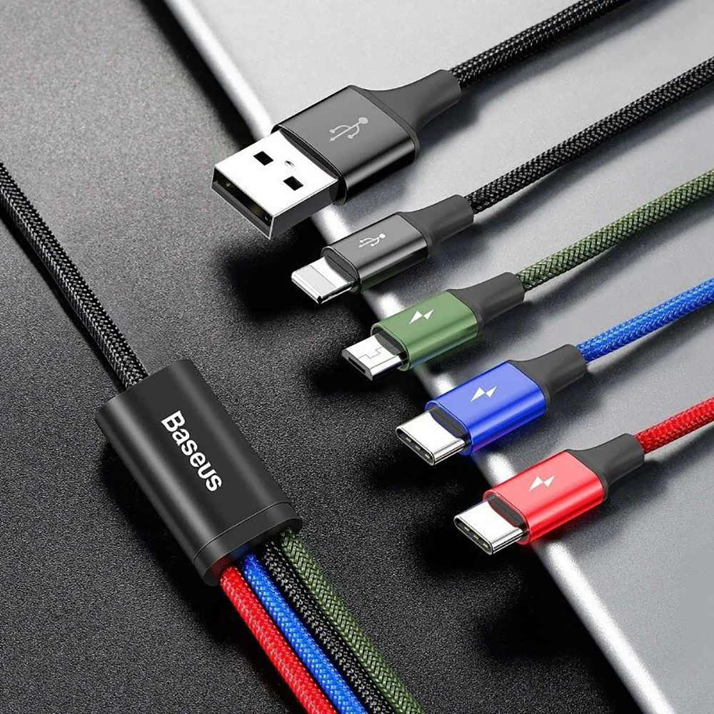 Baseus Rapid Series 4-in-1 Charging Cable - Lightning, Dual Type-C, Micro USB, 3.5A, 1.2M, Black - Image 3
