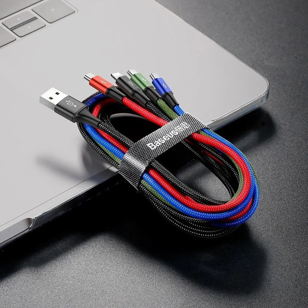 Baseus Rapid Series 4-in-1 Charging Cable - Lightning, Dual Type-C, Micro USB, 3.5A, 1.2M, Black - Image 4