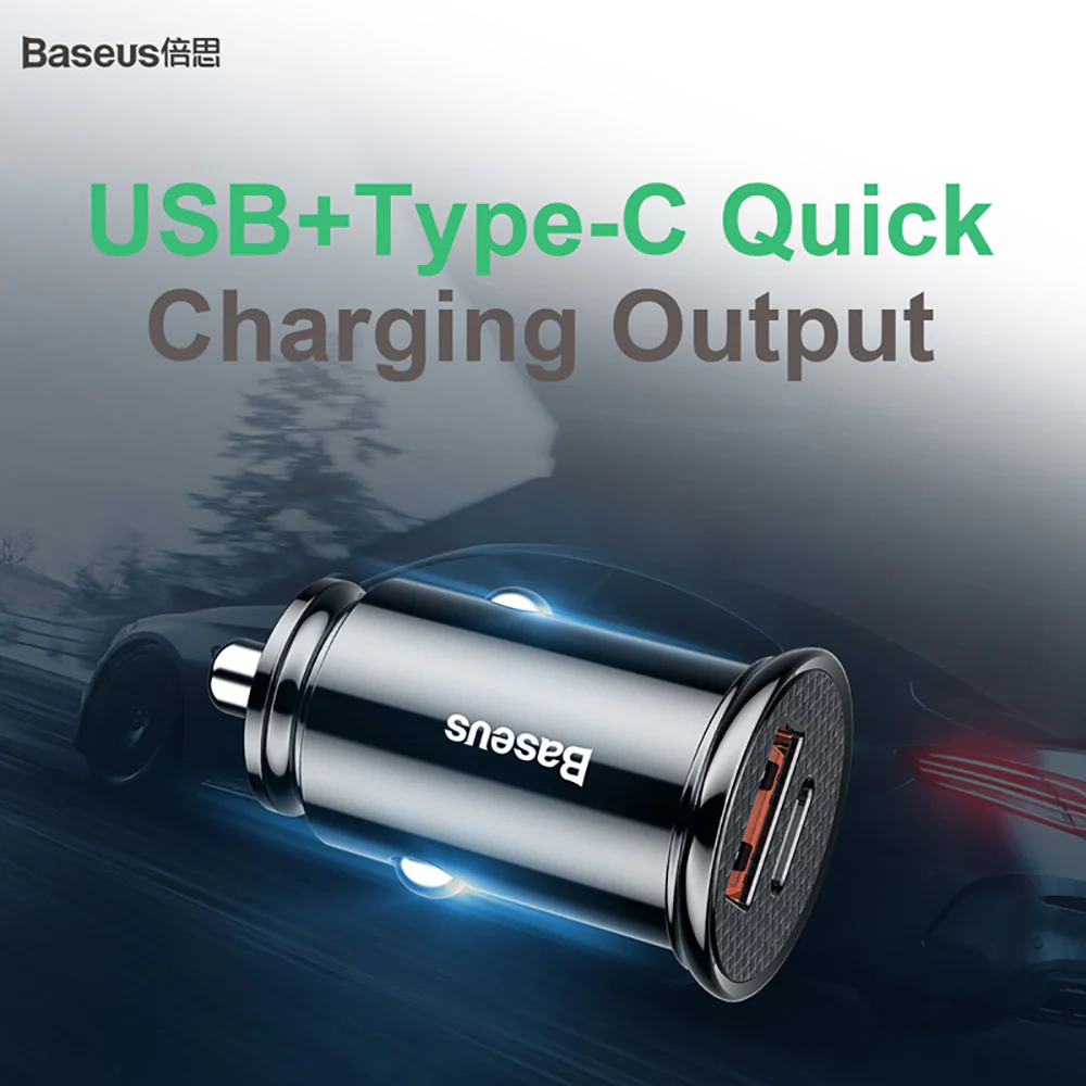 Baseus Round PPS Plastic Smart Car Charger 30W - Black - Image 2