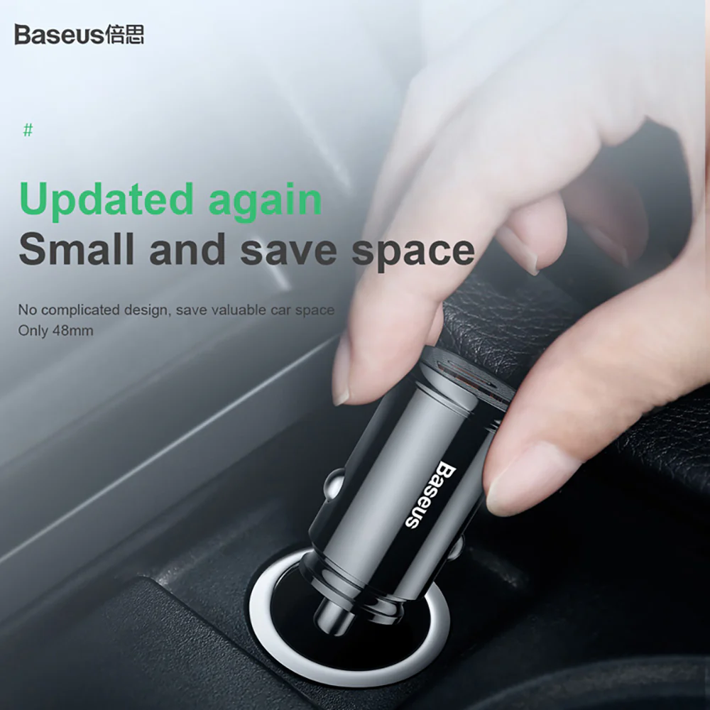 Baseus Round PPS Plastic Smart Car Charger 30W - Black - Image 3