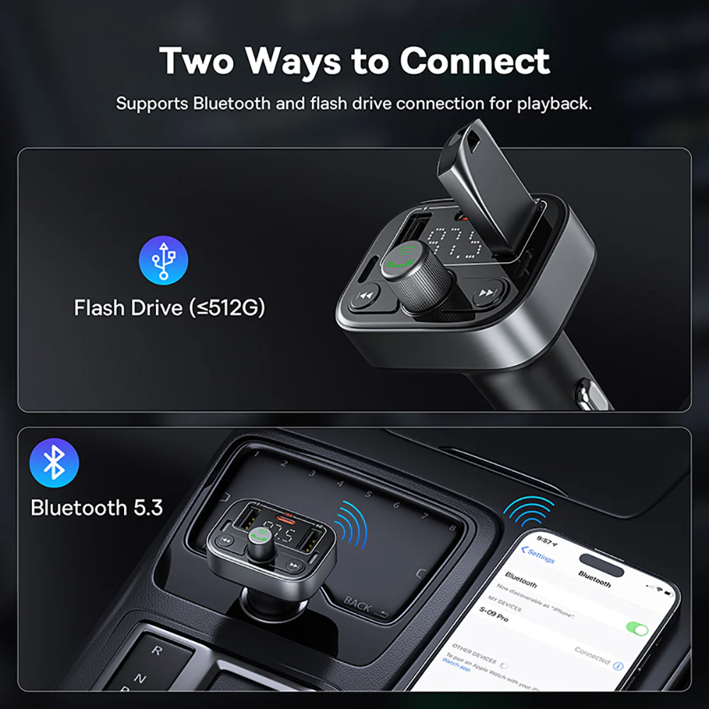 Baseus S09 Pro Bluetooth Car FM Transmitter - Starry Black - Image 2
