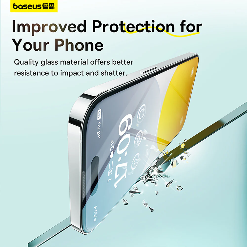 Baseus Sapphire Series Anti-Dust Tempered Glass Screen Protector for iP15 Plus - Clear - Image 2