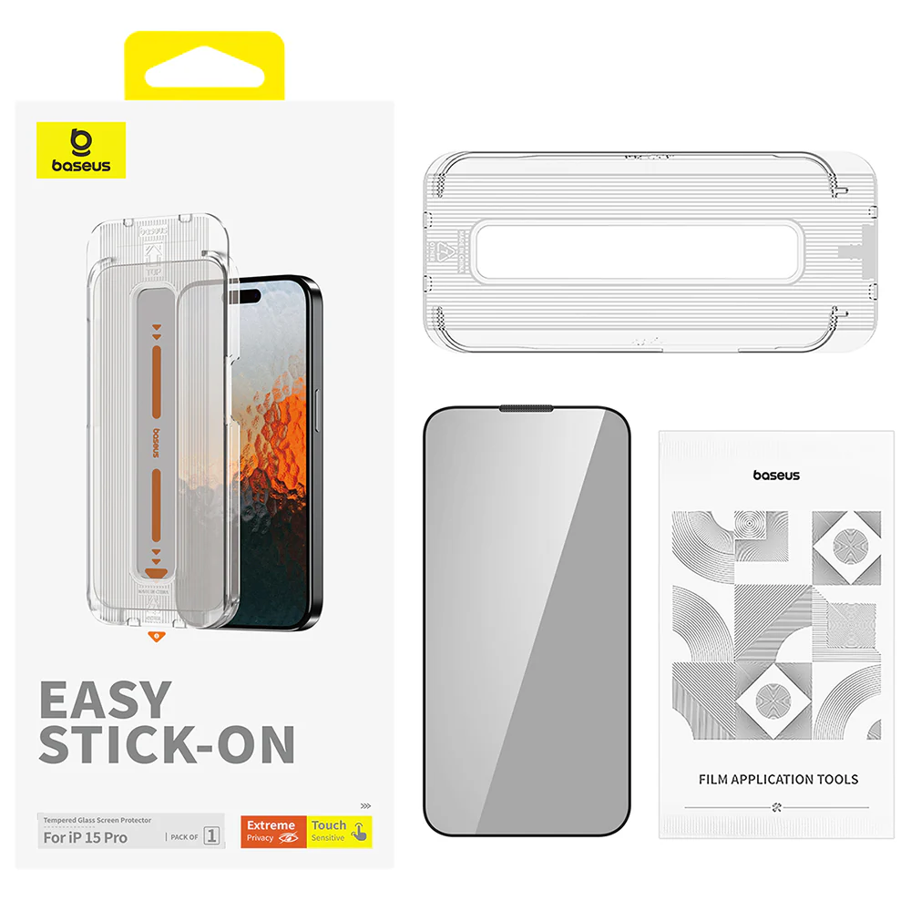 Baseus Sapphire Series Anti-Peeping Tempered Glass Screen Protector for iP15 Pro - Transparent - Image 4