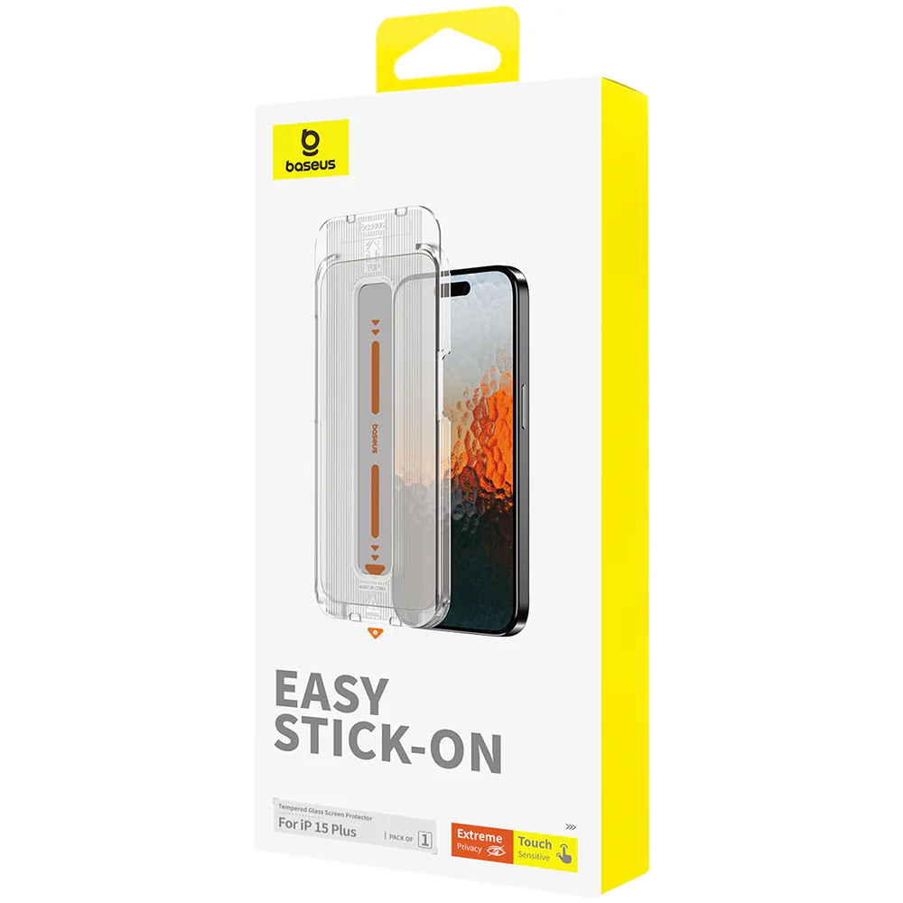 Baseus Sapphire Series Privacy Tempered Glass Screen Protector for iP15 Plus - Transparent - Image 3
