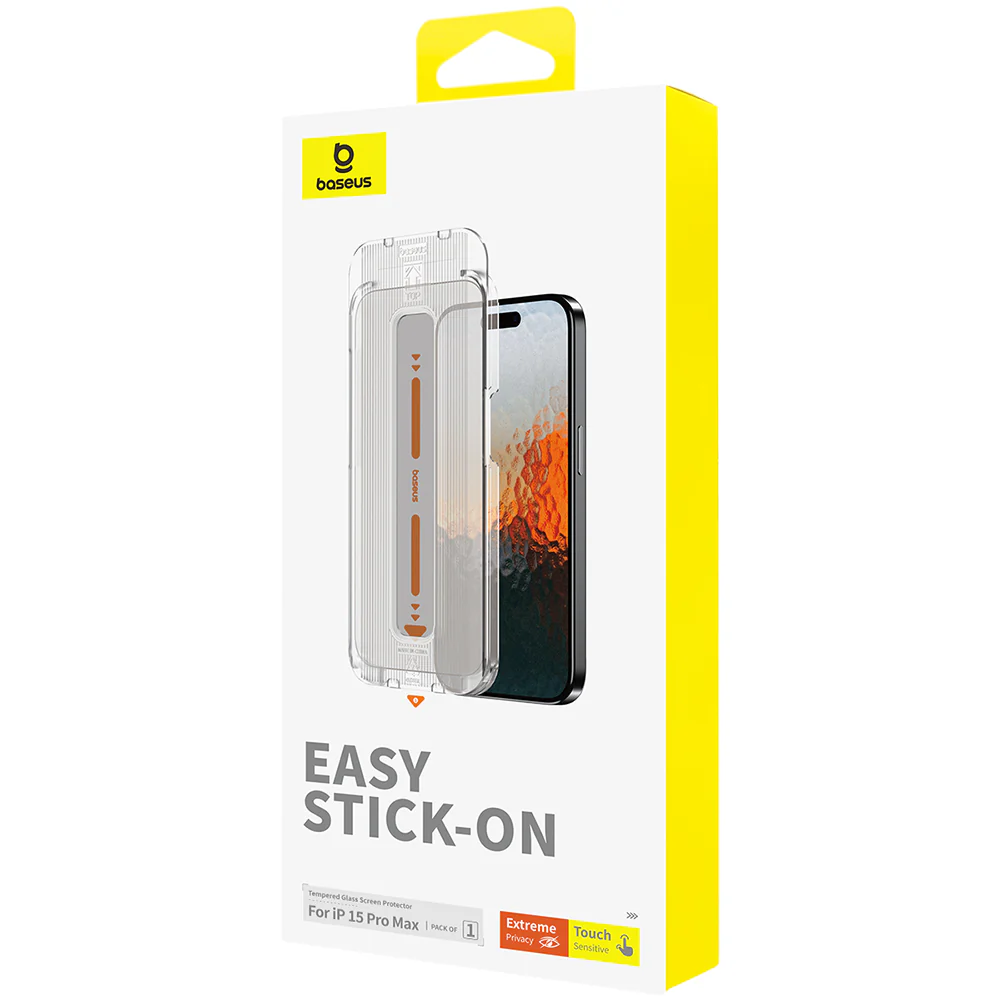 Baseus Sapphire Series Privacy Tempered Glass Screen Protector for iP15 Pro Max - Transparent - Image 3