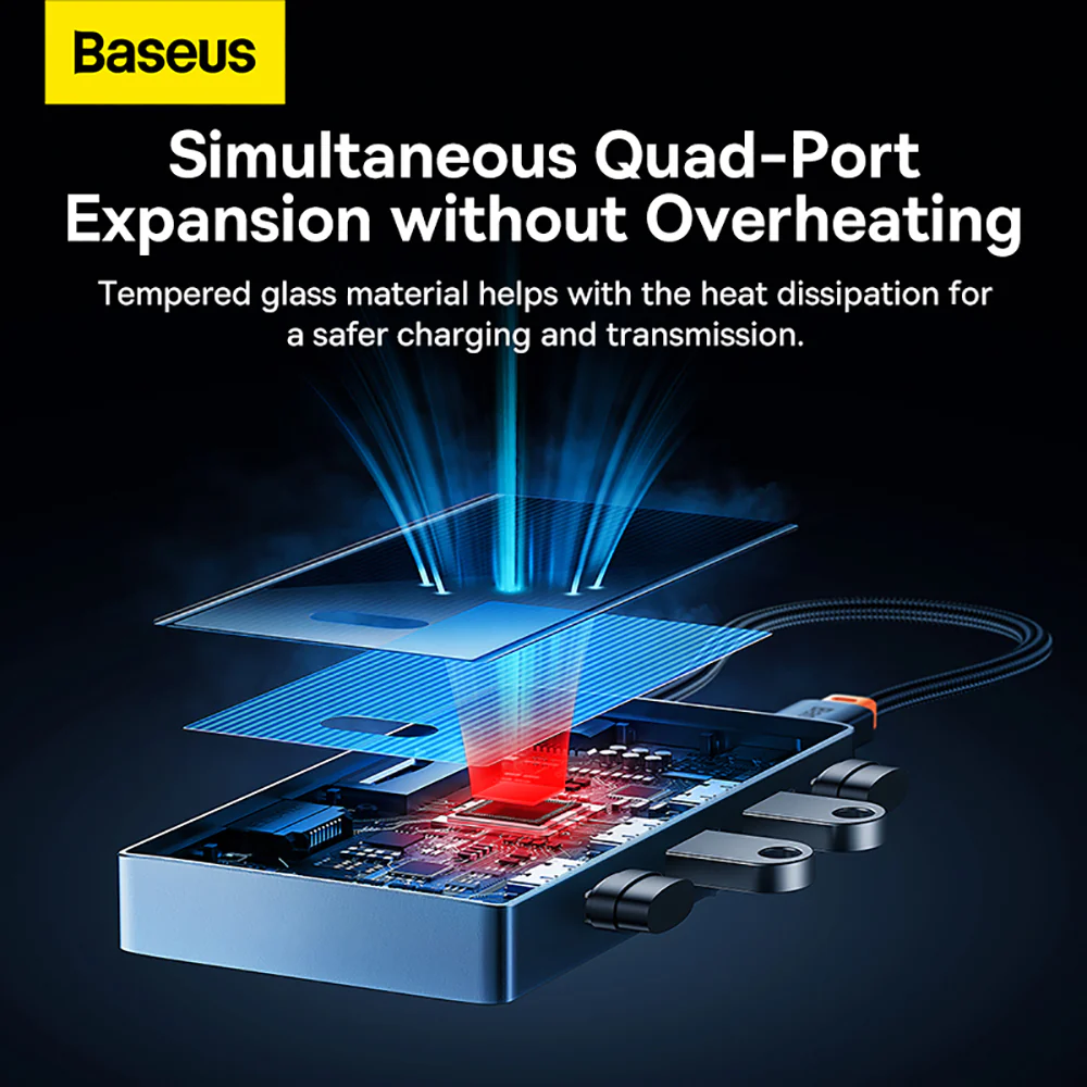 Baseus Shadow Series 4-in-1 HUB Docking Station - Space Gray, Type-C to USB 3.0 x4 - Image 3