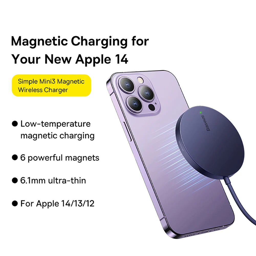 Baseus Simple Mini3 Magnetic Wireless Charger 15W - Smoky Purple - Image 2
