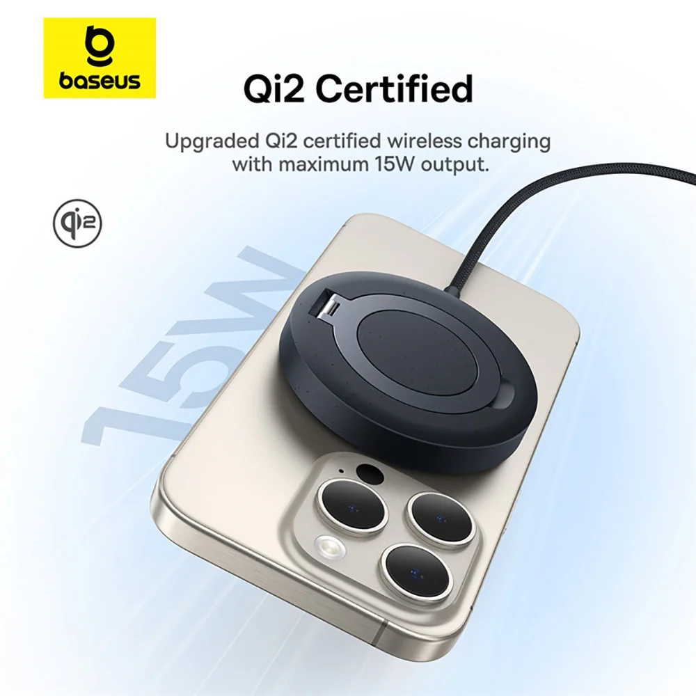 Baseus Simple Mini4 Magnetic Wireless Charging Stand Qi2 15W - Starry Black - Image 2