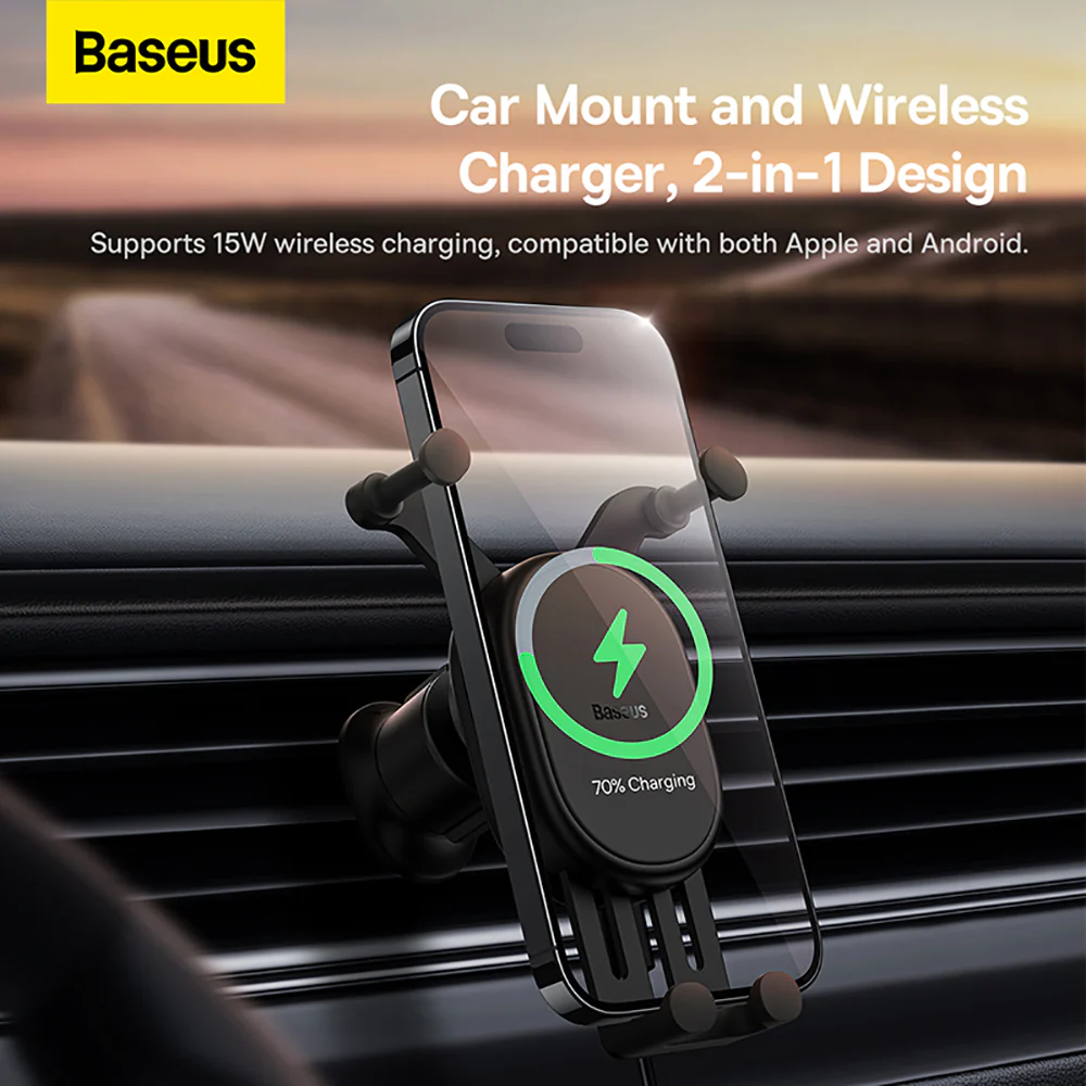 Baseus Stable Gravitational Wireless Charging Car Mount Pro 15W (Air Outlet Version) - Black - Image 2