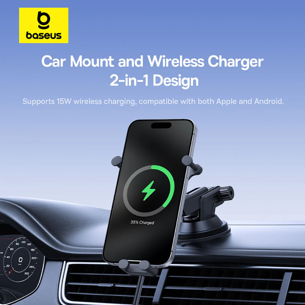 Baseus Stable Pro Gravitational Wireless Charging Car Mount 15W Suction Cup Version - Starry Black - Image 2