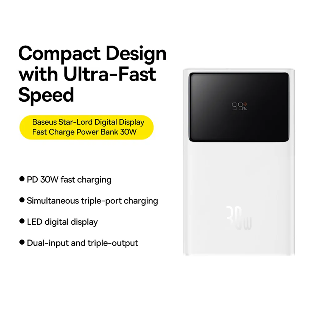 Baseus Star-Lord Digital Display Fast Charge Power Bank 10000mAh 30W - Moon White - Image 2