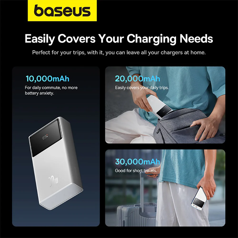 Baseus Star-Lord Digital Display Fast Charge Power Bank 10000mAh 30W - Moon White - Image 3