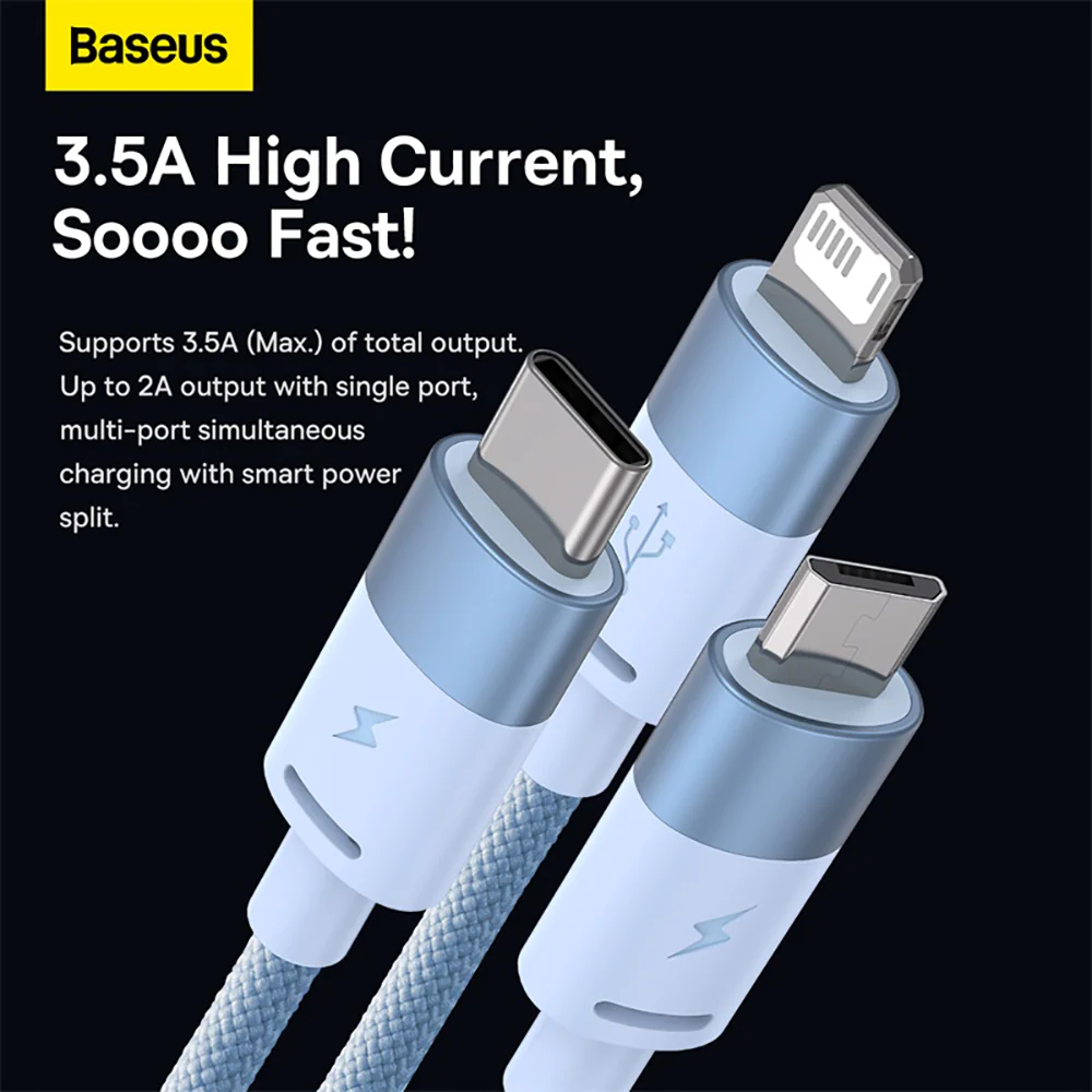 Baseus StarSpeed Series 3-in-1 Fast Charging Cable USB to M+L+C 3.5A 1.2m Sky Blue - Image 3