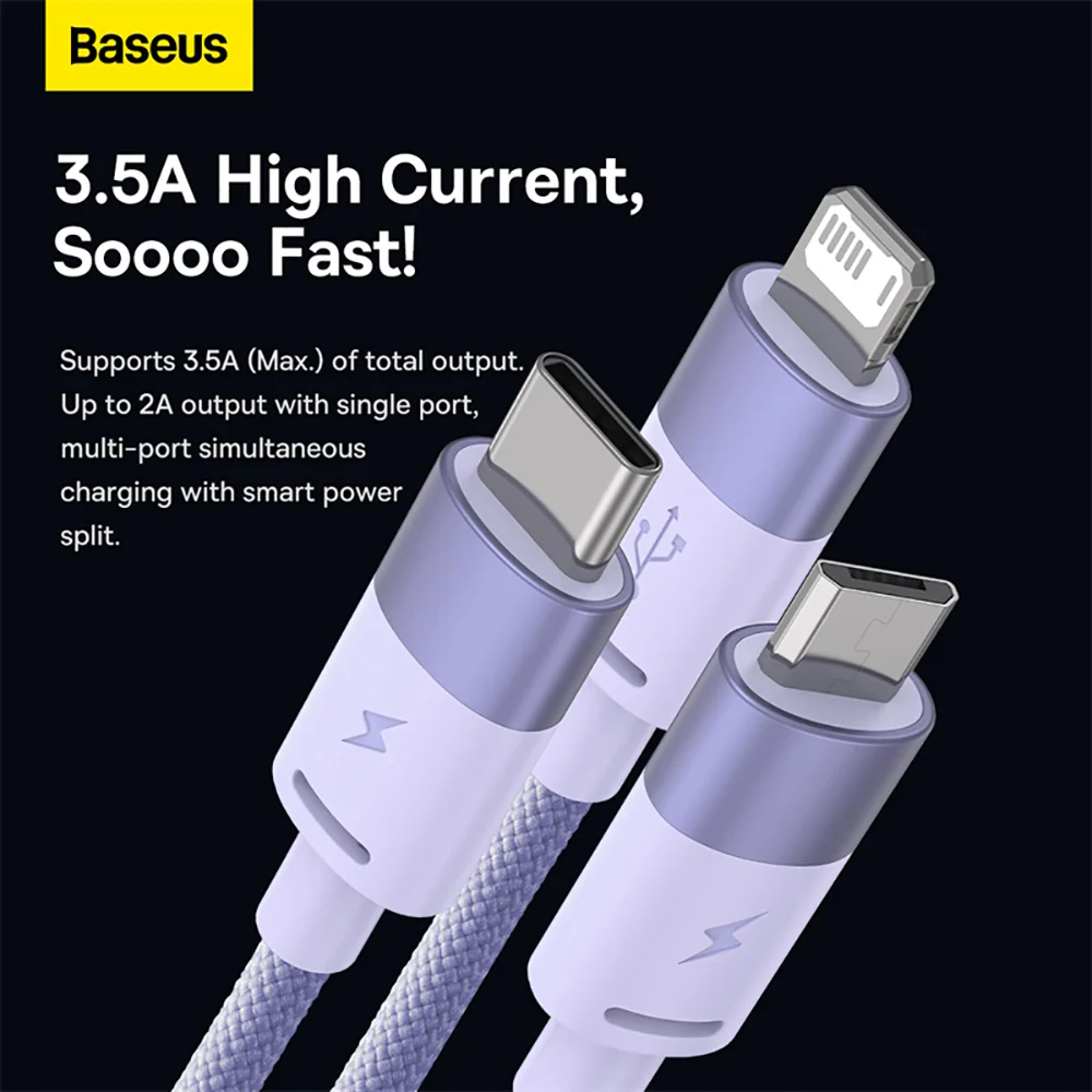 Baseus StarSpeed Series 3-in-1 Fast Charging Data Cable USB to M+L+C 3.5A 1.2m Purple - Image 3