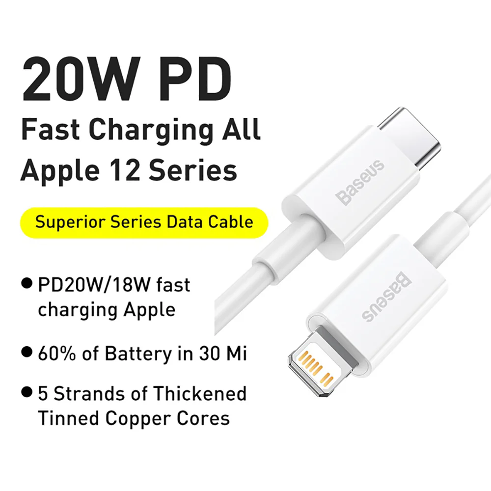 Baseus Superior Series Fast Charging Cable Type-C to iP PD 20W 2m White