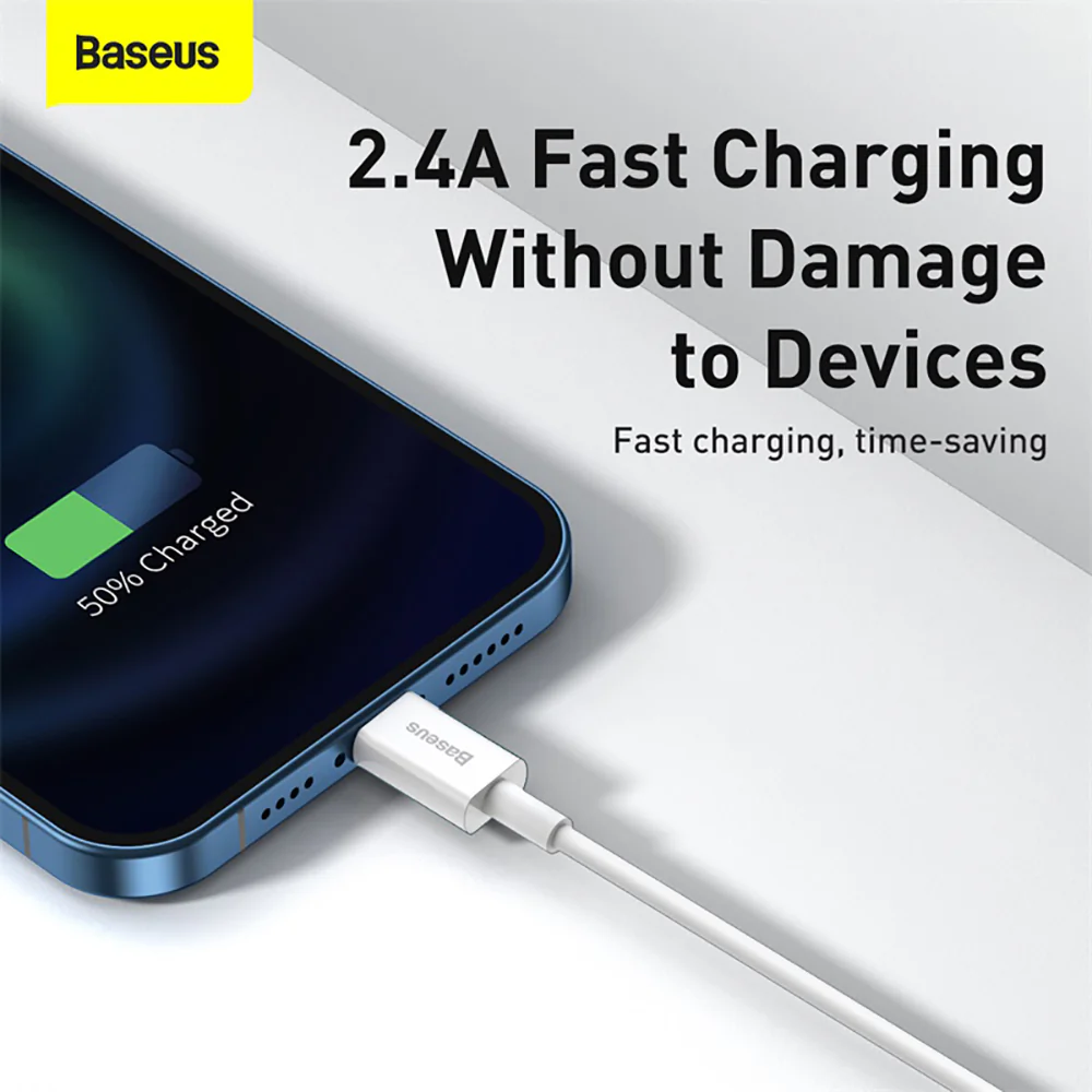 Baseus Superior Series Fast Charging Data Cable USB to iP 2.4A 0.25m White - Image 5
