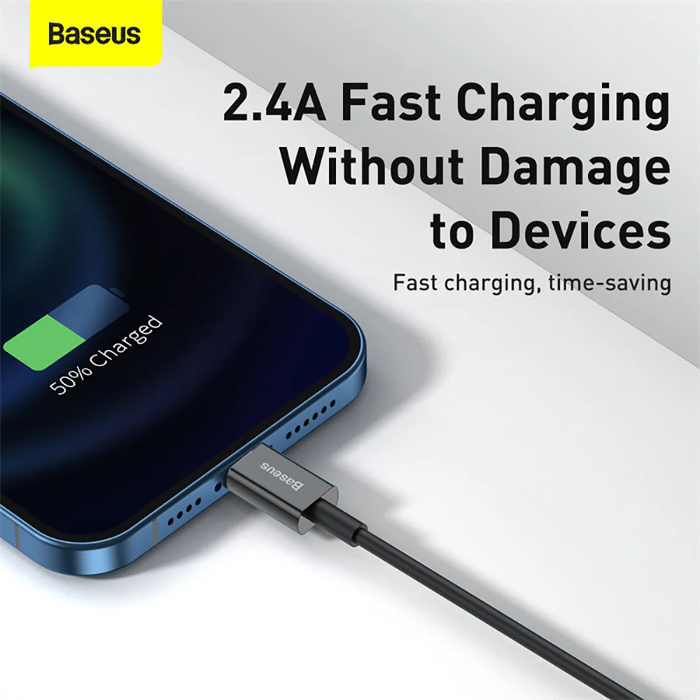 Baseus Superior Series Fast Charging Data Cable USB to iP 2.4A 2m - Black - Image 5