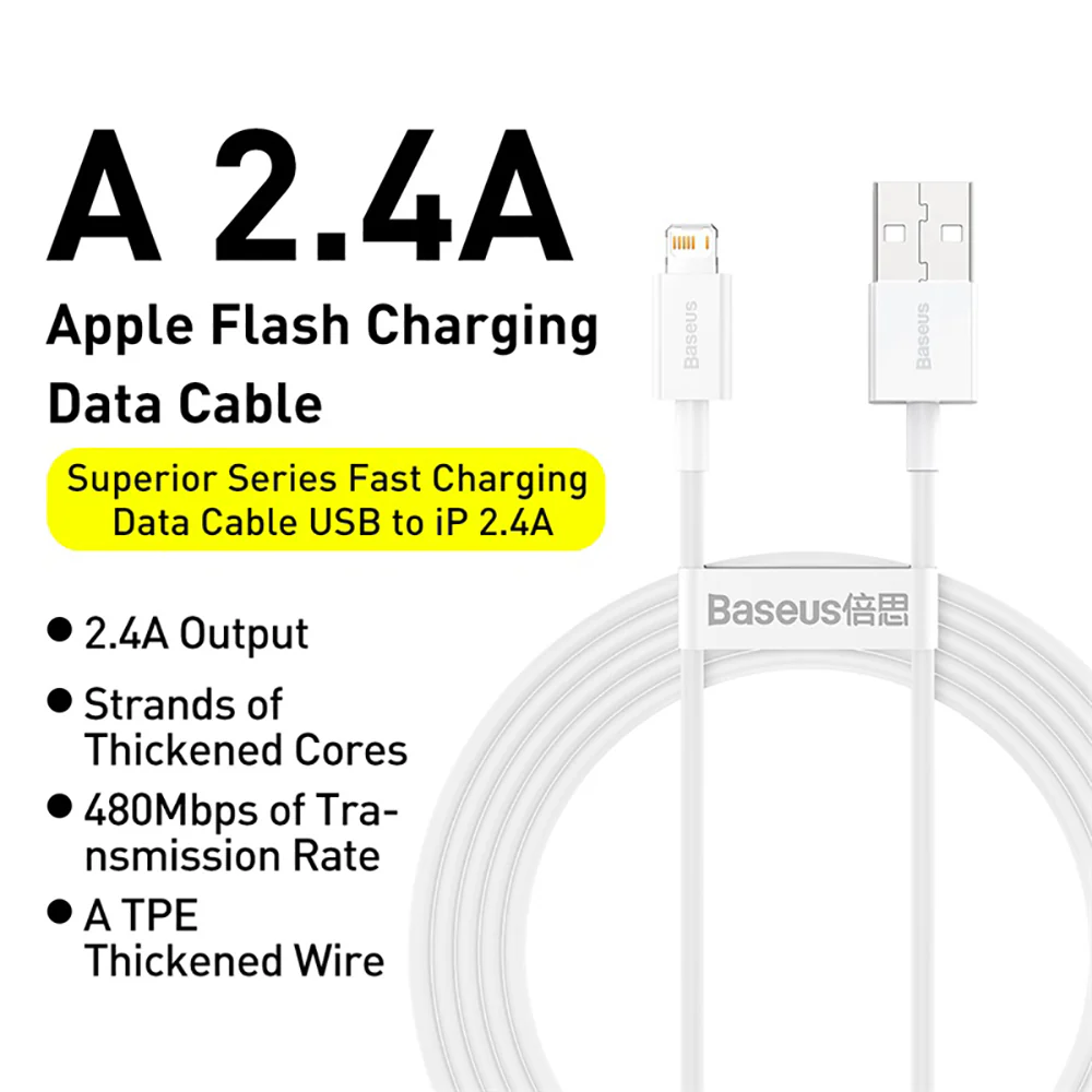 Baseus Superior Series Fast Charging Data Cable USB to iP 2.4A 2m - White