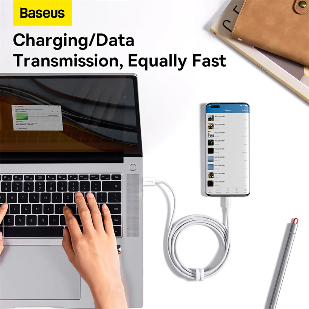 Baseus Superior Series Fast Charging Data Cable USB to Type-C 100W 2m - White - Image 4