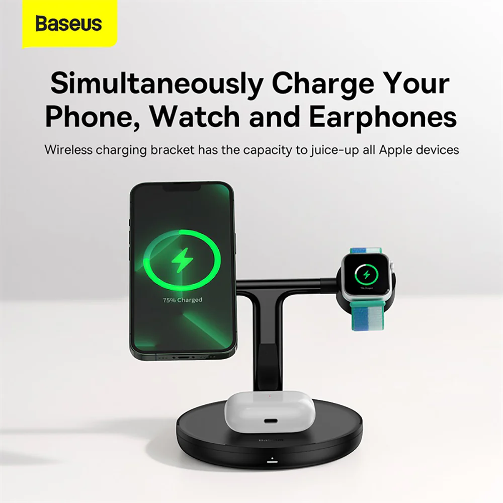 Baseus Swan 3-in-1 Wireless Magnetic Charging Bracket 20W - Black - Image 2