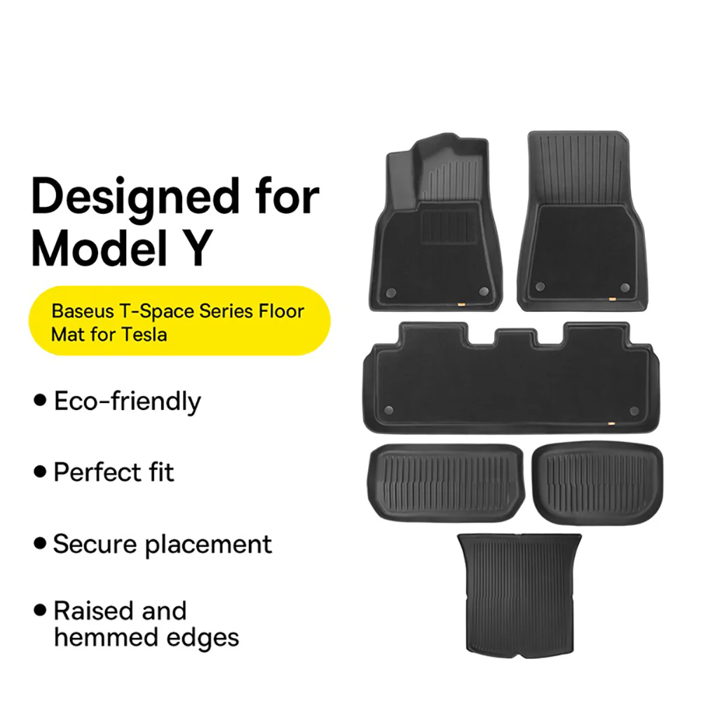 Baseus T-Space Car Floor Mats for Tesla Model 3 - 9 Piece Set, Starry Black