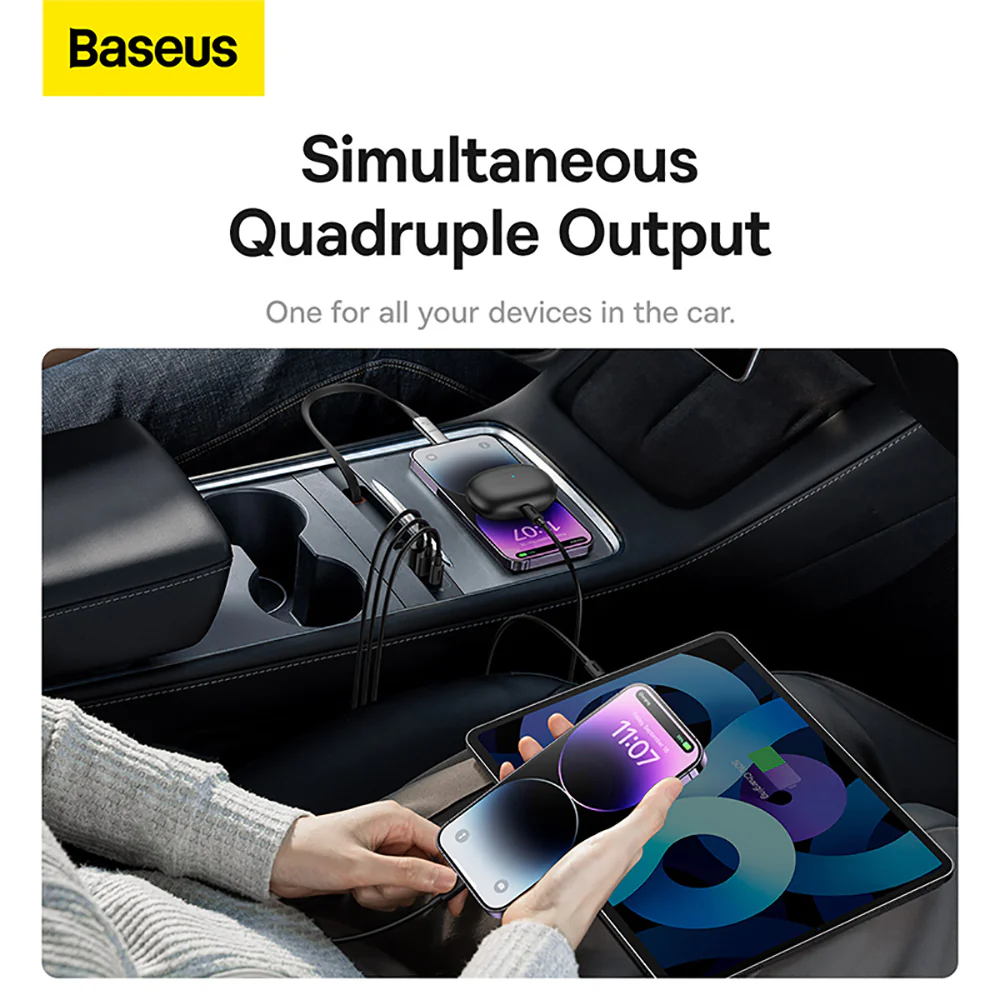 Baseus T-Space Expansion Dock for Tesla - 2A+1C Ports with Retractable Cable 45W - Starry Black - Image 3