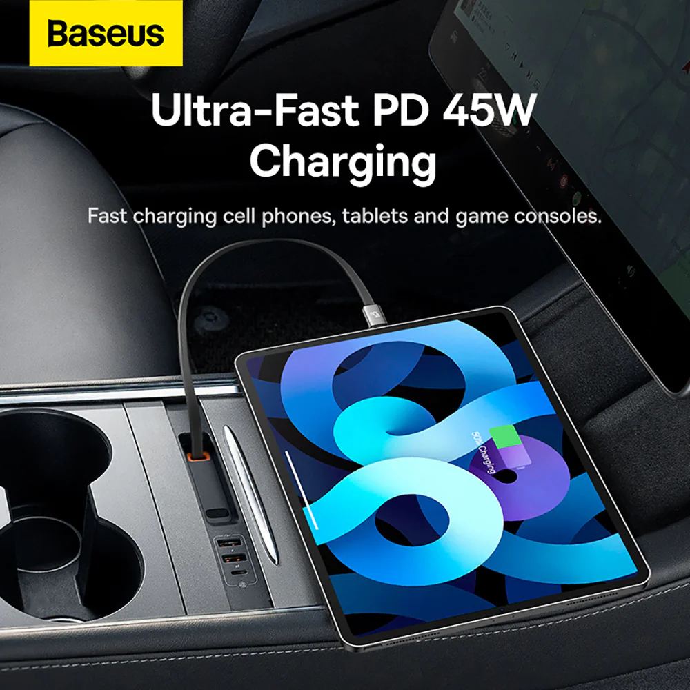 Baseus T-Space Expansion Dock for Tesla - 2A+1C Ports with Retractable Cable 45W - Starry Black - Image 4