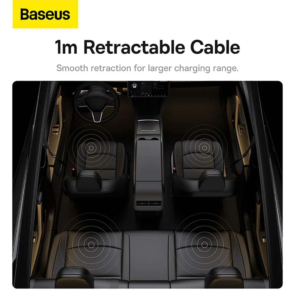 Baseus T-Space Expansion Dock for Tesla - 2A+1C Ports with Retractable Cable 45W - Starry Black - Image 5