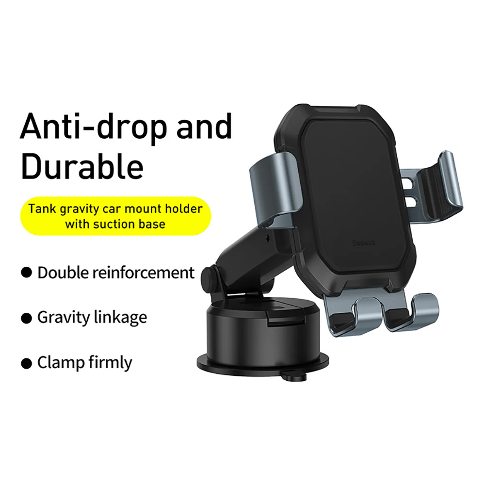 Baseus Tank Gravity Car Mount Holder with Suction Base - Rust Black - Image 2